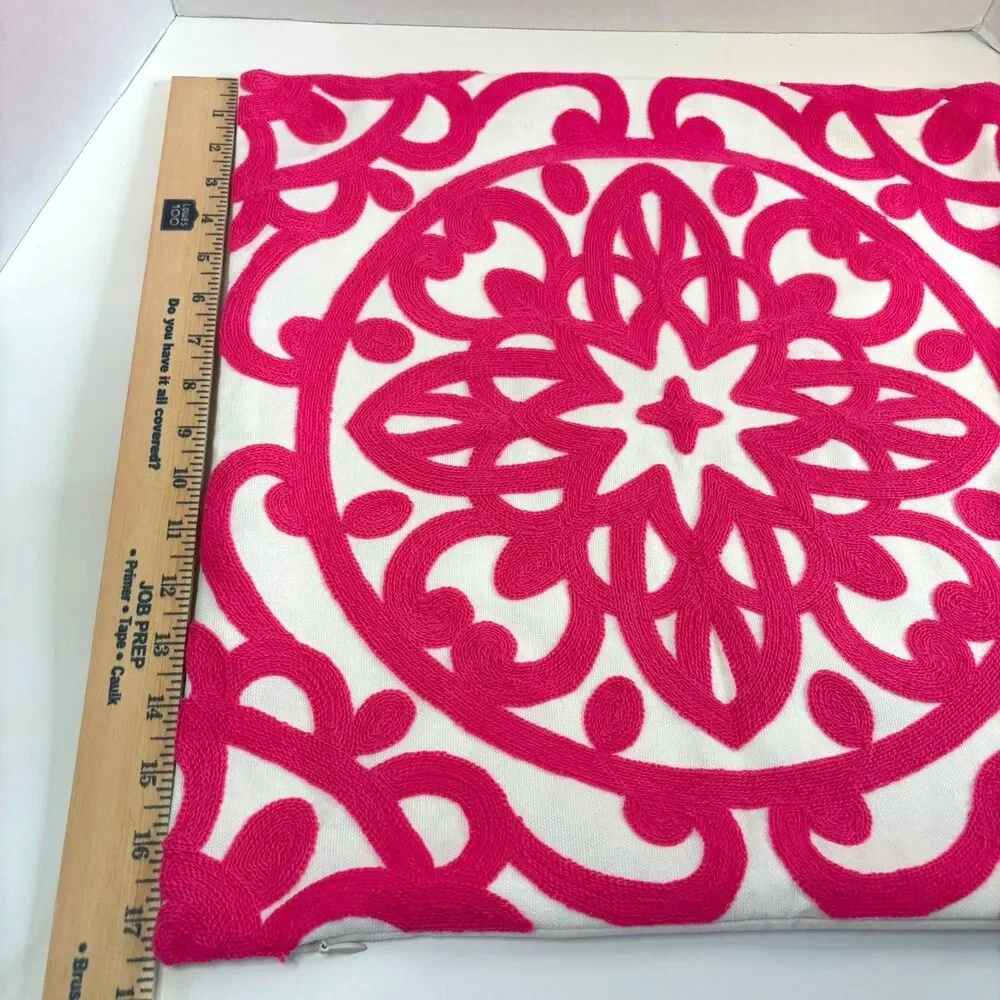 Alysheer Aqua Pink Embroidered Mandala Throw Pillow Cover Appr. 18x18Cotton Boho